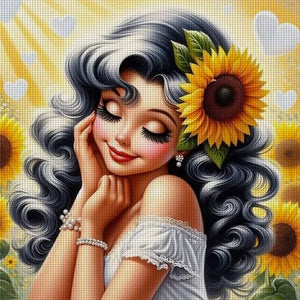 Huancan - Sunflower And Girl - 50*50CM 16CT 2 Stamped Cross Stitch