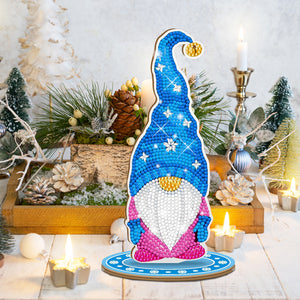 Christmas Goblin Special Shape Diamond Painting Desktop Decors (Sky Blue Hat)