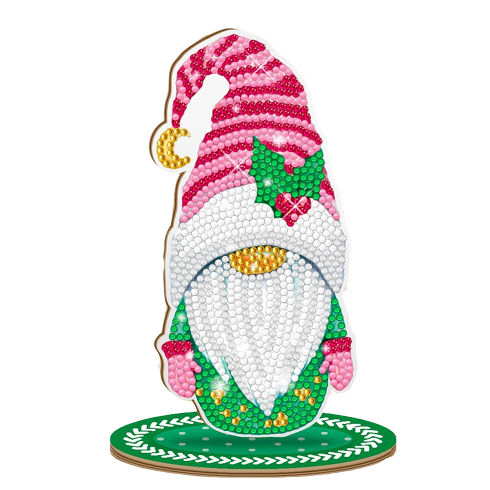 Christmas Goblin Special Shape Diamond Painting Desktop Decors (Pink Stripe Hat)