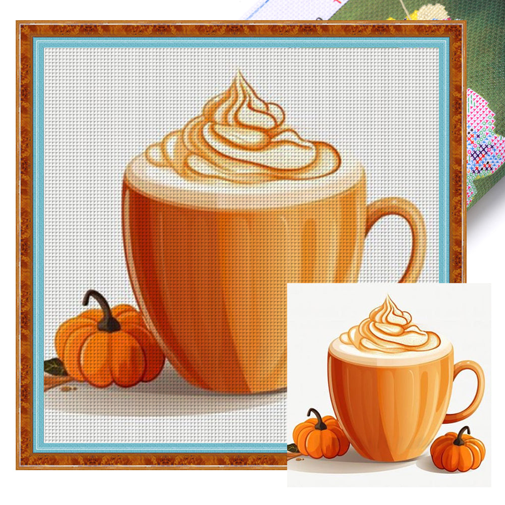 Yishu - Pumpkin And Milk Tea - 50*50CM 11CT 3 Stamped Cross Stitch