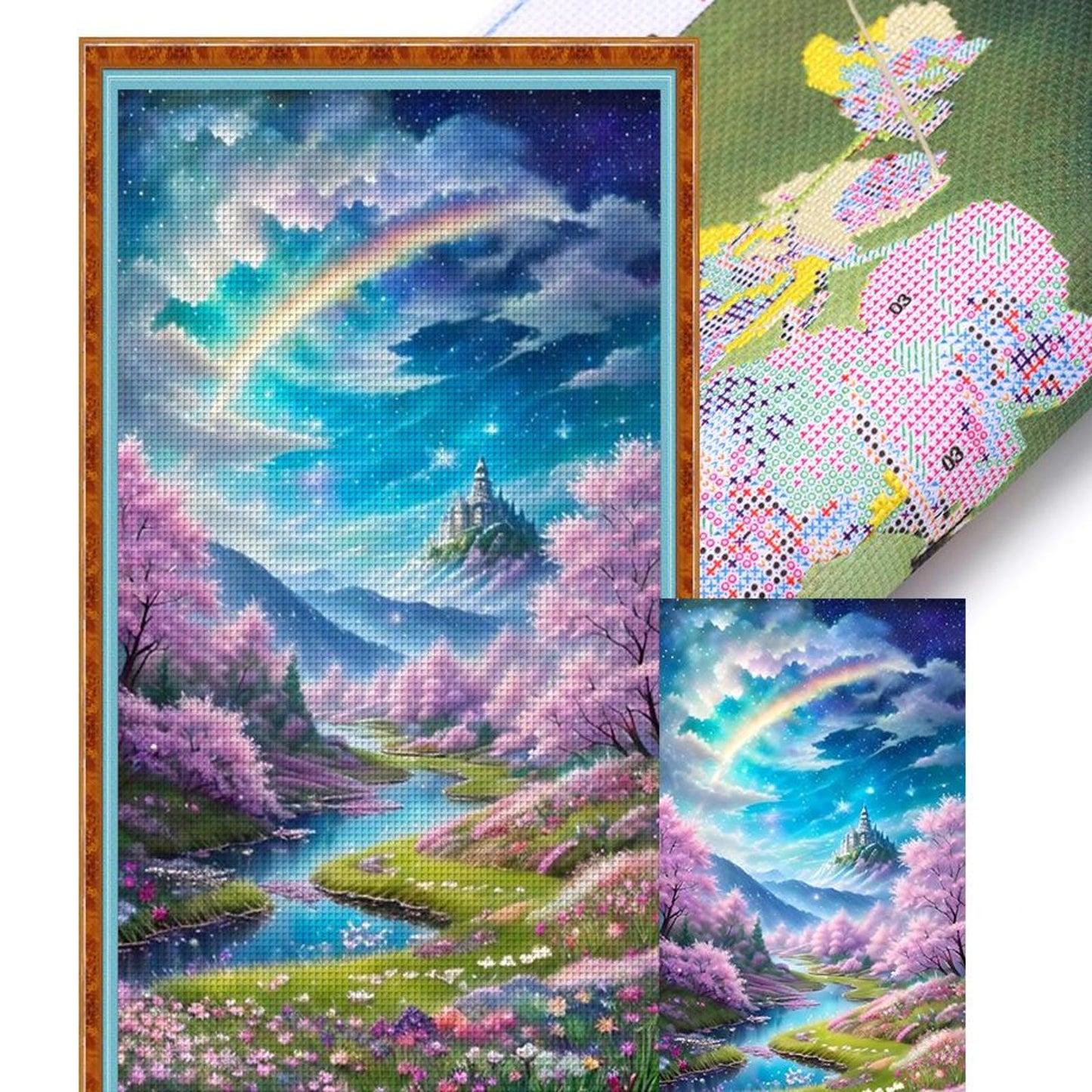Rainbow And Flowers - Full 11CT Stamped Cross Stitch 40x70CM - Yishu