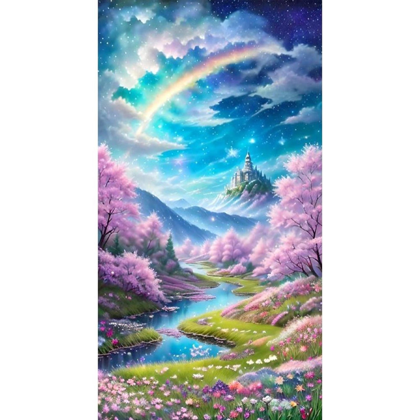 Rainbow And Flowers - Full 11CT Stamped Cross Stitch 40x70CM - Yishu