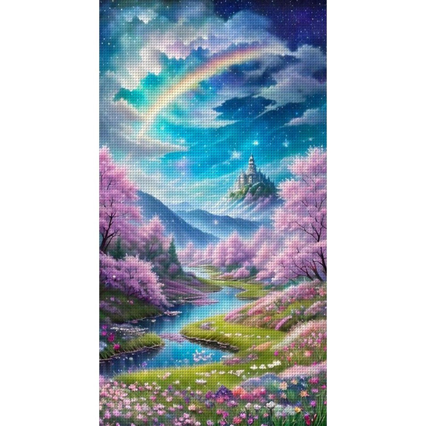 Rainbow And Flowers - Full 11CT Stamped Cross Stitch 40x70CM - Yishu