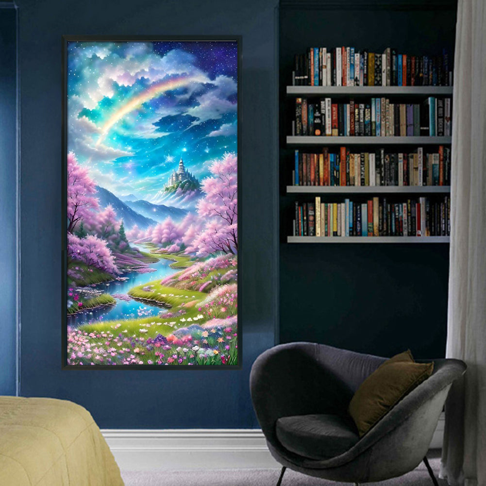 Rainbow And Flowers - Full 11CT Stamped Cross Stitch 40x70CM - Yishu