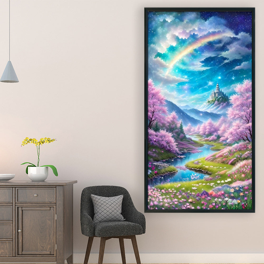 Rainbow And Flowers - Full 11CT Stamped Cross Stitch 40x70CM - Yishu