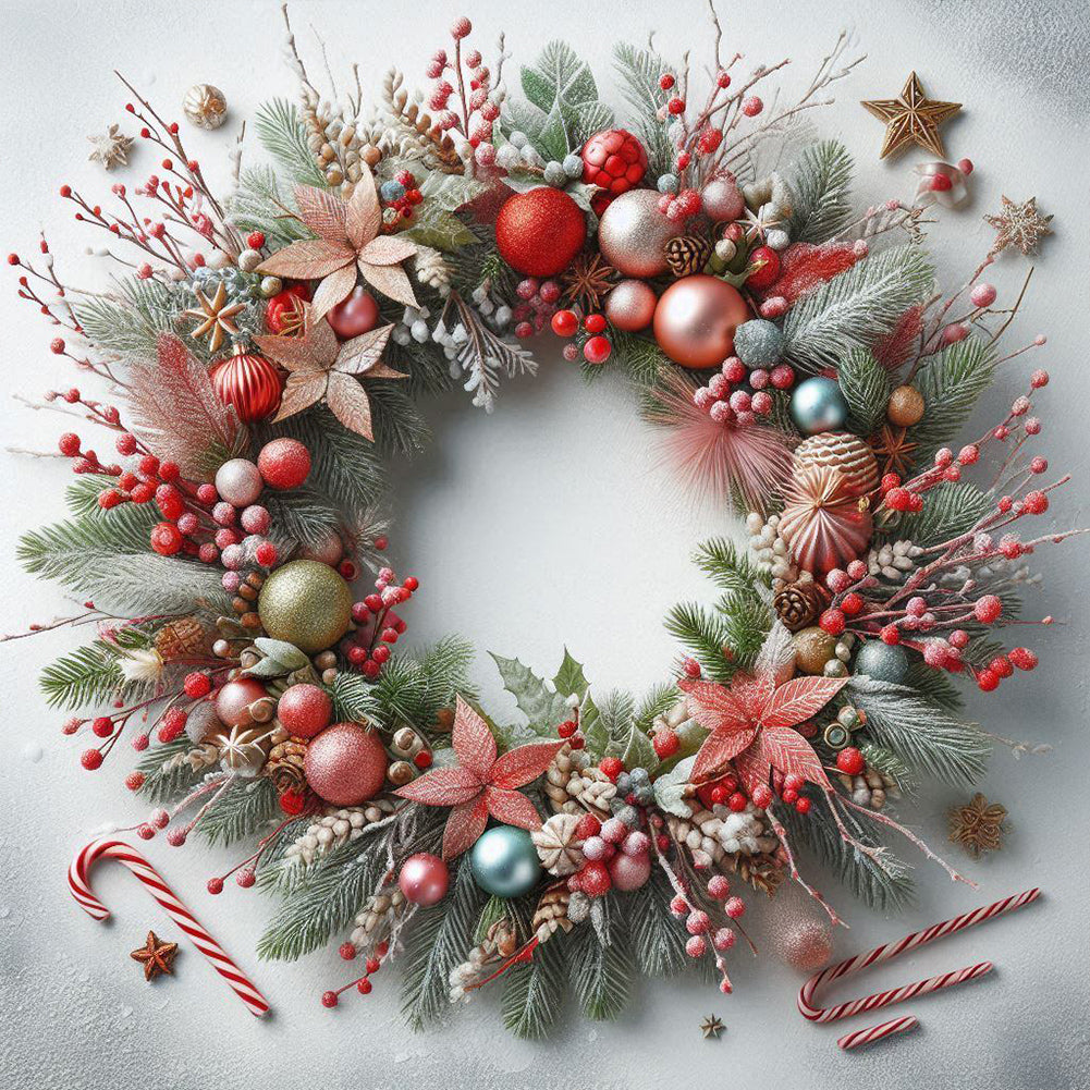 Christmas Wreath 40*40CM(Canvas) Full Round Drill Diamond Painting