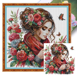 Joy Sunday - Flower-Like Girl - 51*51CM 11CT 3 Stamped Cross Stitch