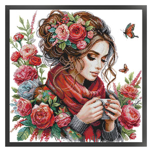 Joy Sunday - Flower-Like Girl - 51*51CM 11CT 3 Stamped Cross Stitch