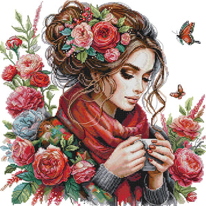 Joy Sunday - Flower-Like Girl - 51*51CM 11CT 3 Stamped Cross Stitch