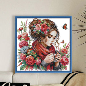 Joy Sunday - Flower-Like Girl - 51*51CM 11CT 3 Stamped Cross Stitch