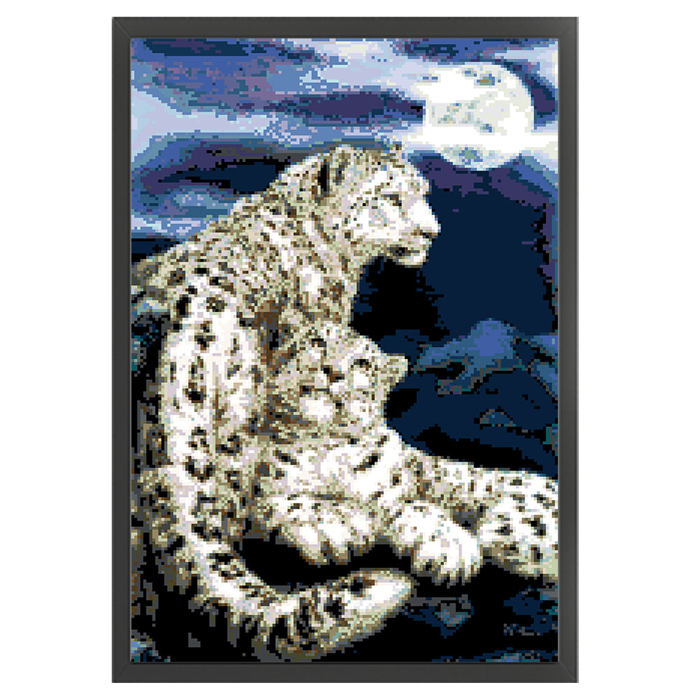 Snow Leopard under Moonlight - Full  9CT Stamped Cross Stitch - Bead Embroidery 40x59CM/15.75x23.23in