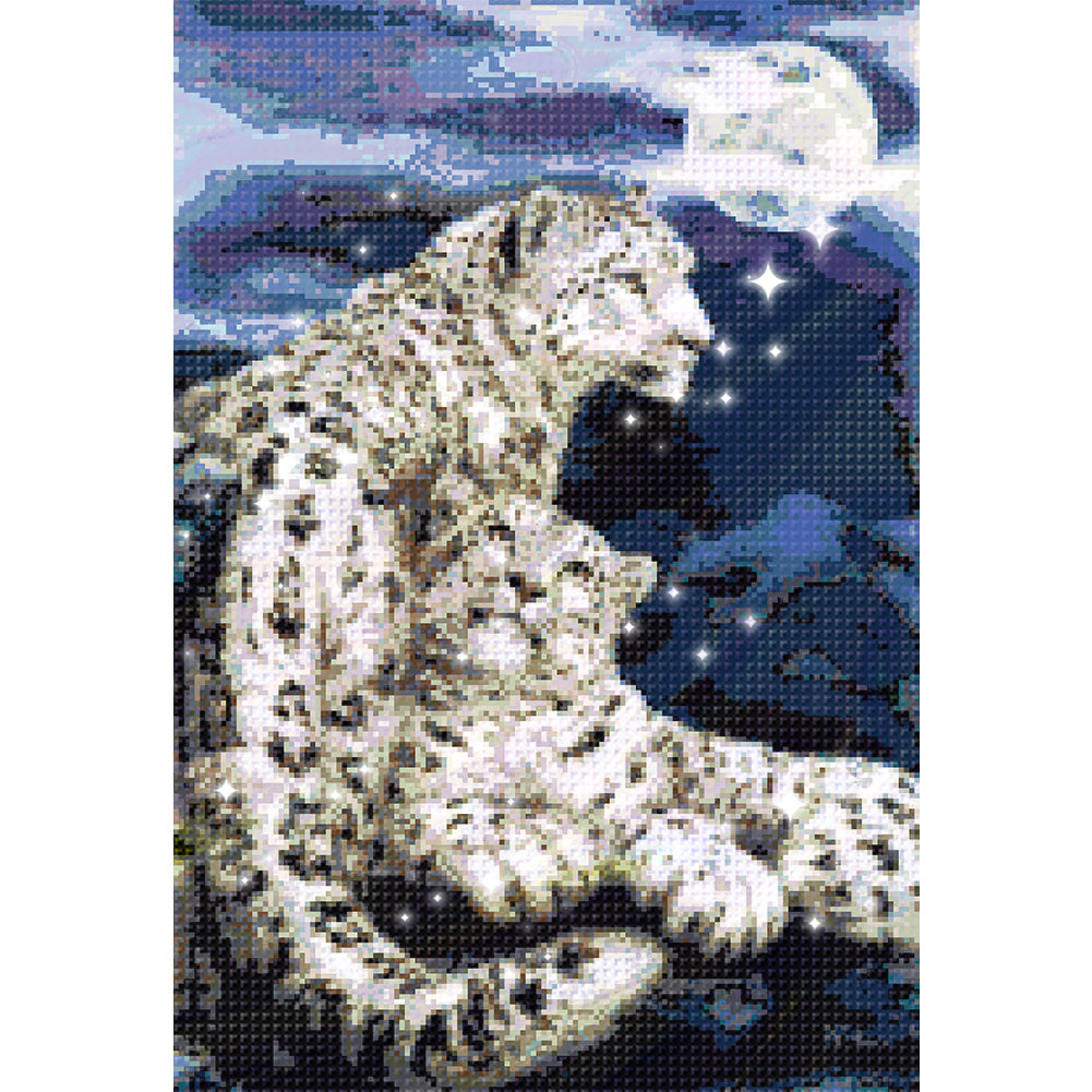 Snow Leopard under Moonlight - Full  9CT Stamped Cross Stitch - Bead Embroidery 40x59CM/15.75x23.23in