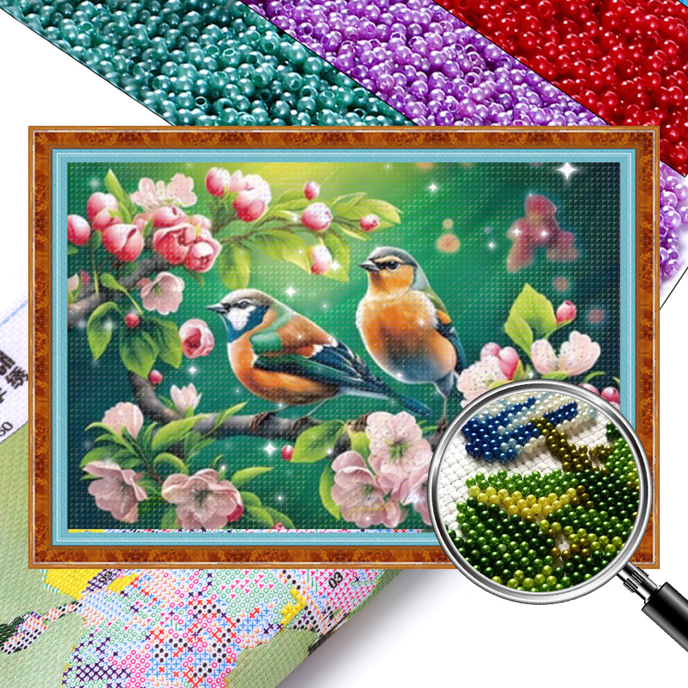 Birds Singing & Flowers Blooming - Full  9CT Stamped Cross Stitch - Bead Embroidery 59x41CM/23.23x16.14in