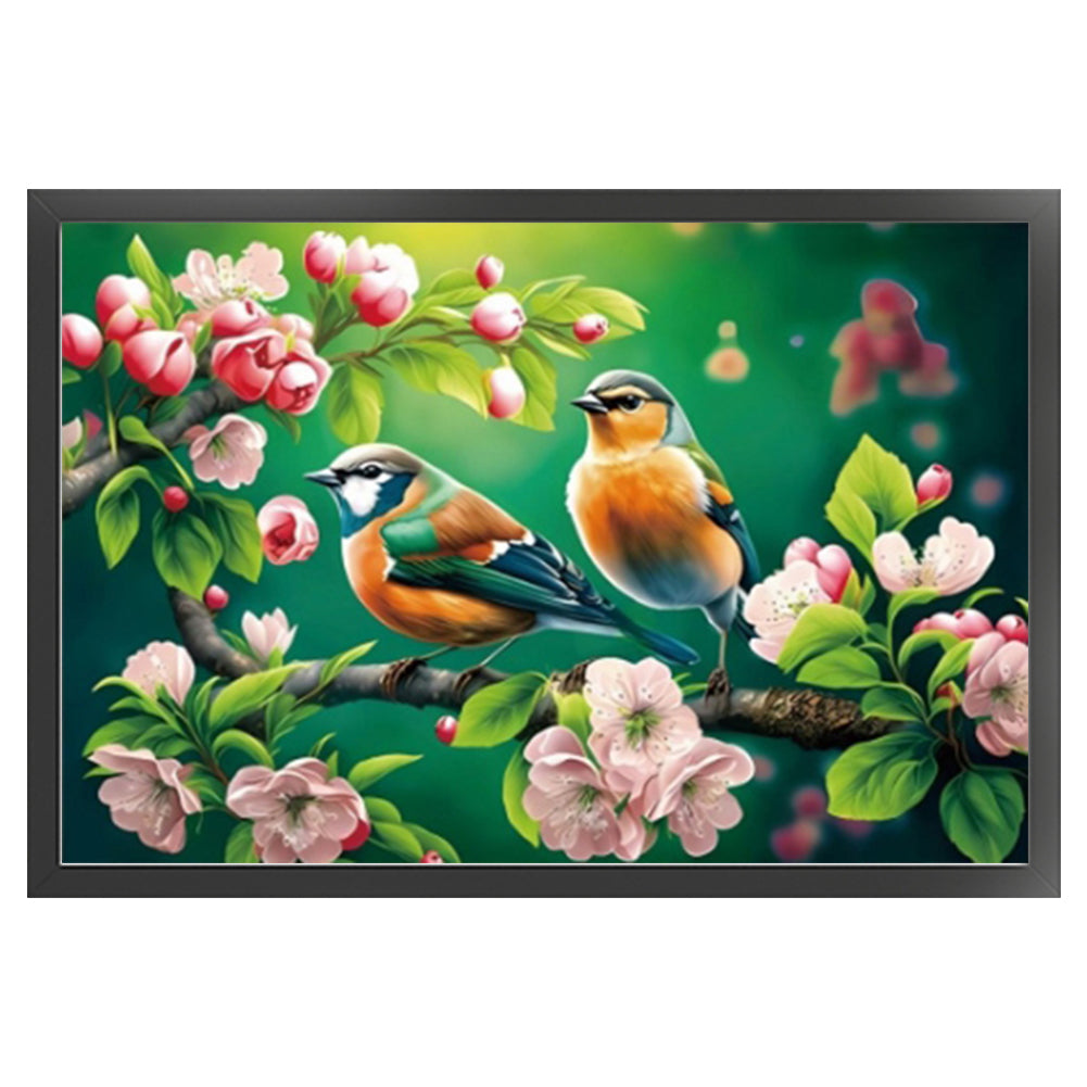 Birds Singing & Flowers Blooming - Full  9CT Stamped Cross Stitch - Bead Embroidery 59x41CM/23.23x16.14in