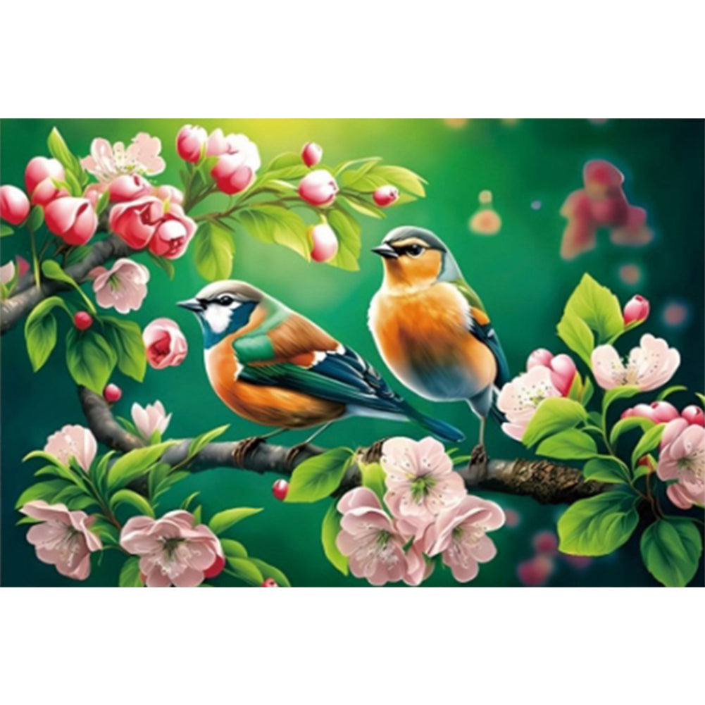 Birds Singing & Flowers Blooming - Full  9CT Stamped Cross Stitch - Bead Embroidery 59x41CM/23.23x16.14in