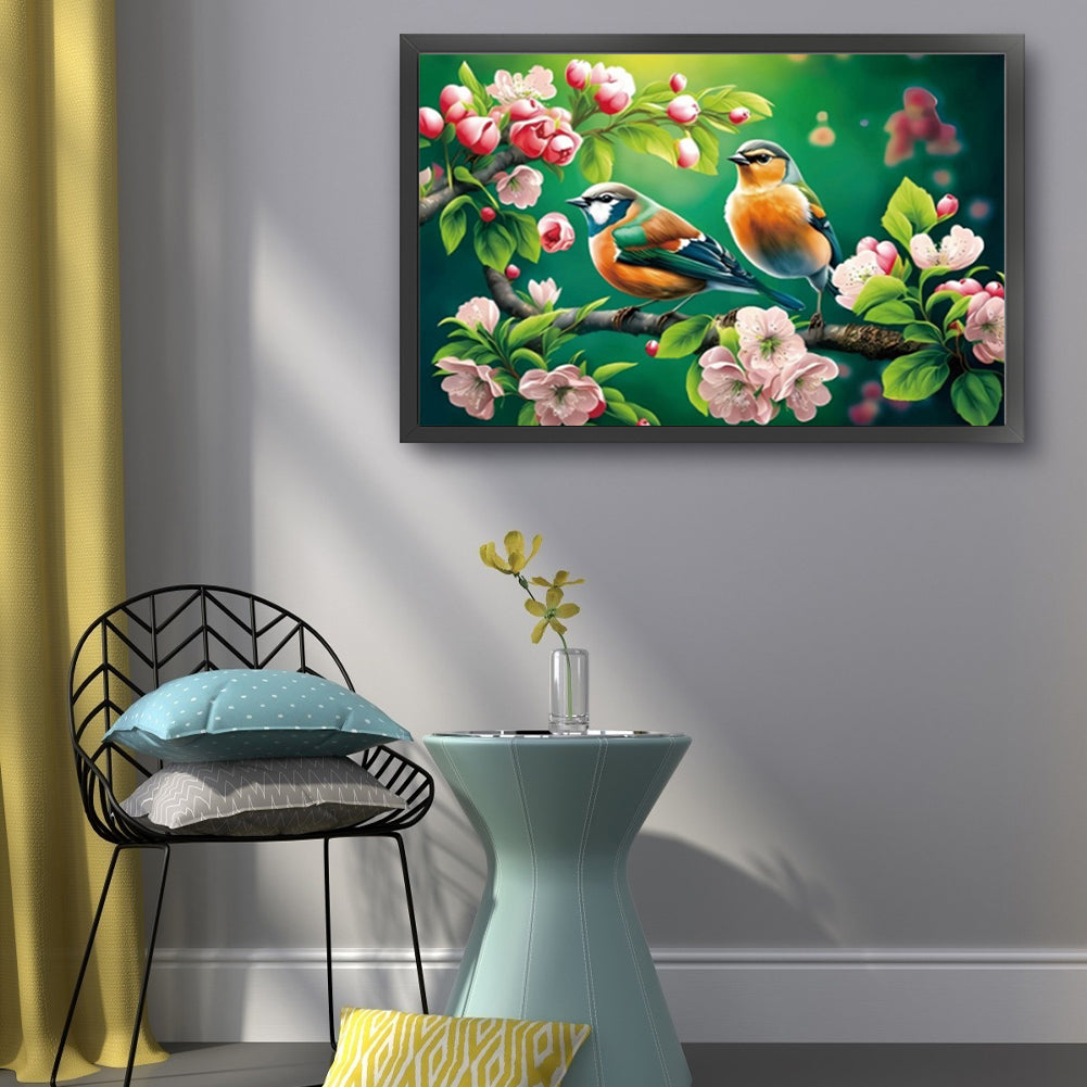Birds Singing & Flowers Blooming - Full  9CT Stamped Cross Stitch - Bead Embroidery 59x41CM/23.23x16.14in