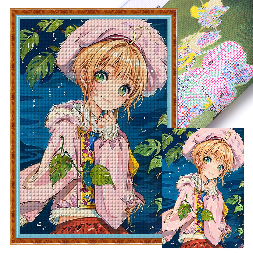 Yishu - Magic Sakura Card Girl - 50*70CM 11CT 3 Stamped Cross Stitch