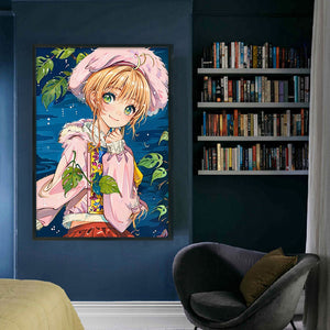 Yishu - Magic Sakura Card Girl - 50*70CM 11CT 3 Stamped Cross Stitch