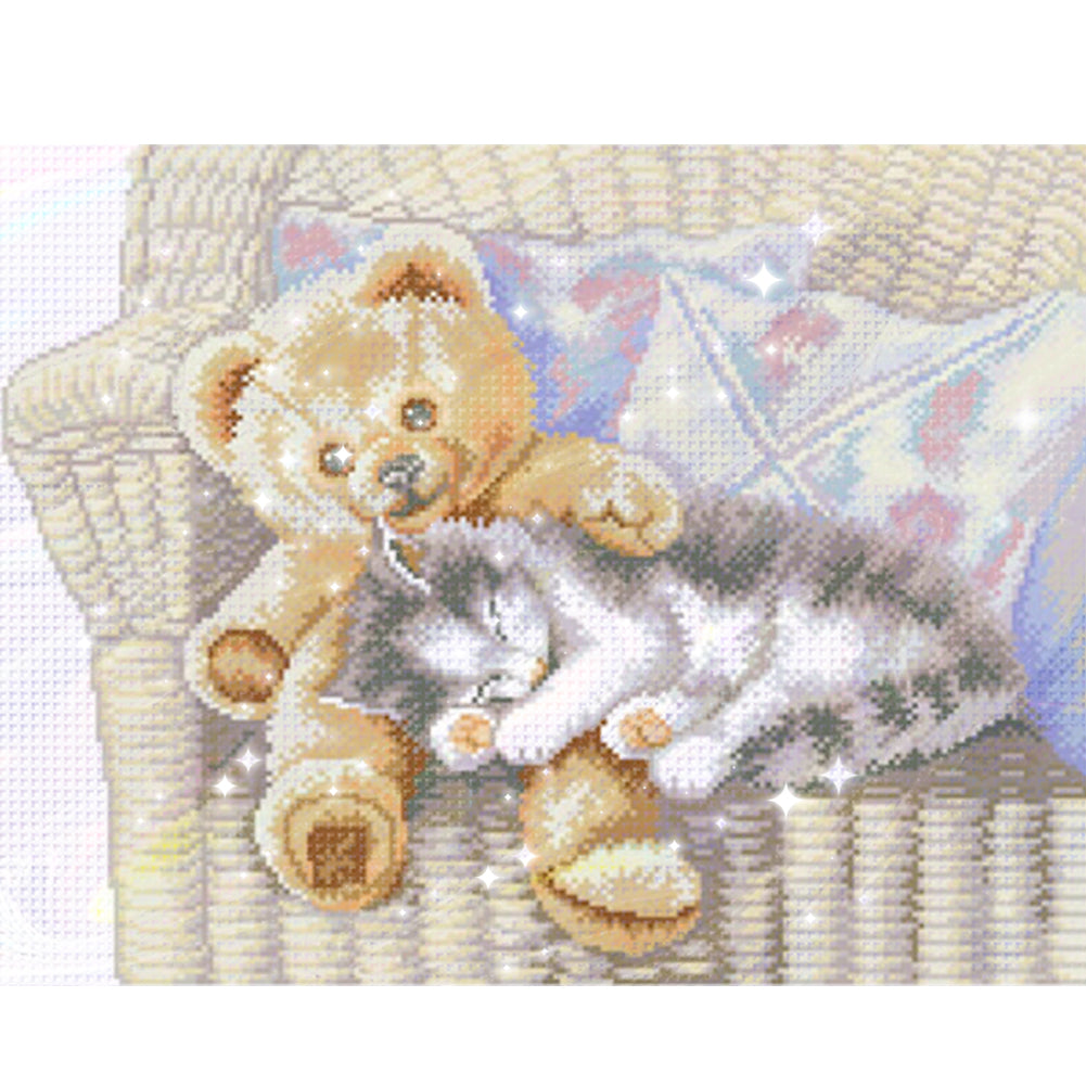 Cat and Bear - Partial  9CT Stamped Cross Stitch - Bead Embroidery 54x44CM/21.26x17.32in