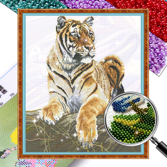 Tiger - Partial  9CT Stamped Cross Stitch - Bead Embroidery 57x64CM/22.44x25.20in