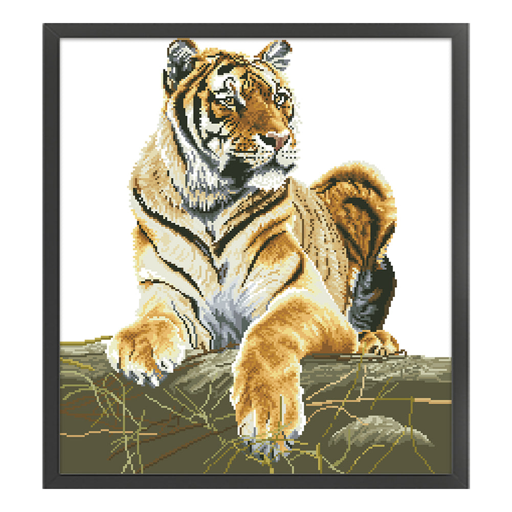 Tiger - Partial  9CT Stamped Cross Stitch - Bead Embroidery 57x64CM/22.44x25.20in