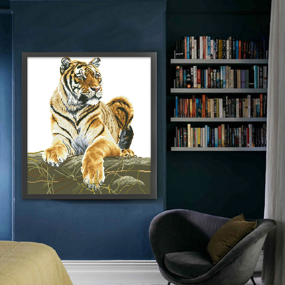 Tiger - Partial  9CT Stamped Cross Stitch - Bead Embroidery 57x64CM/22.44x25.20in
