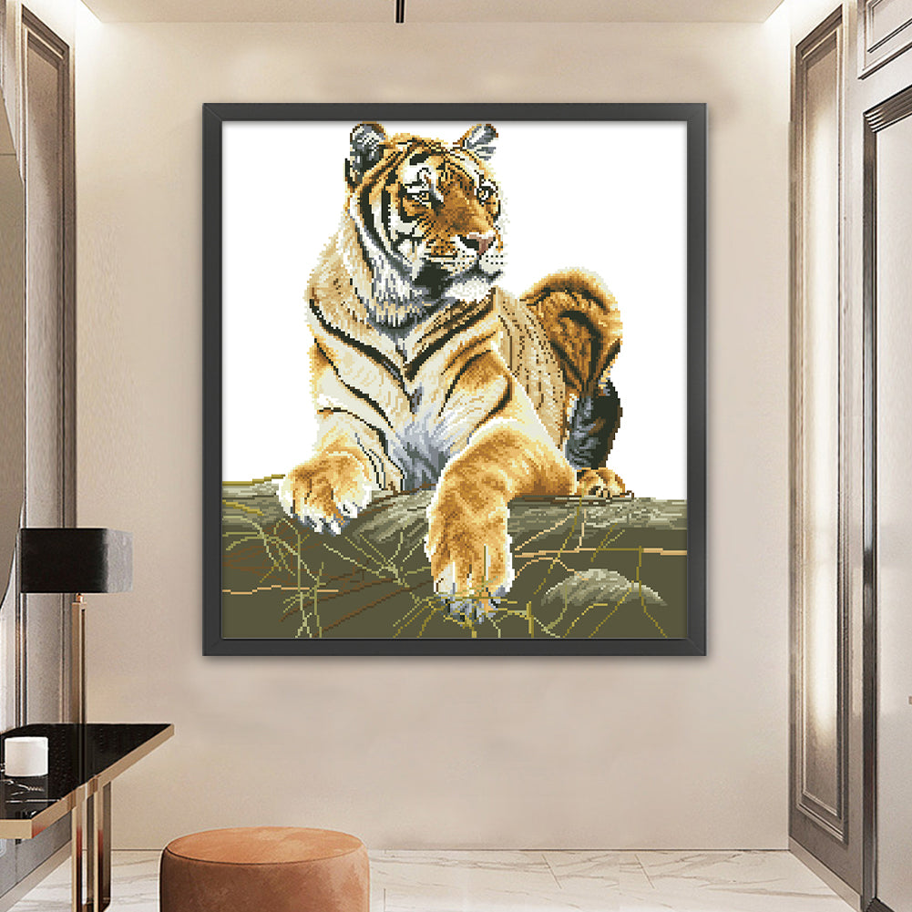 Tiger - Partial  9CT Stamped Cross Stitch - Bead Embroidery 57x64CM/22.44x25.20in