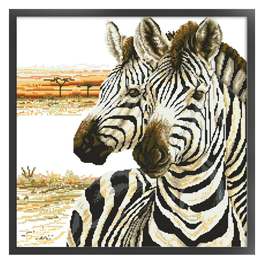 Zebra - Partial  9CT Stamped Cross Stitch - Bead Embroidery 62x62CM/24.41x24.41in