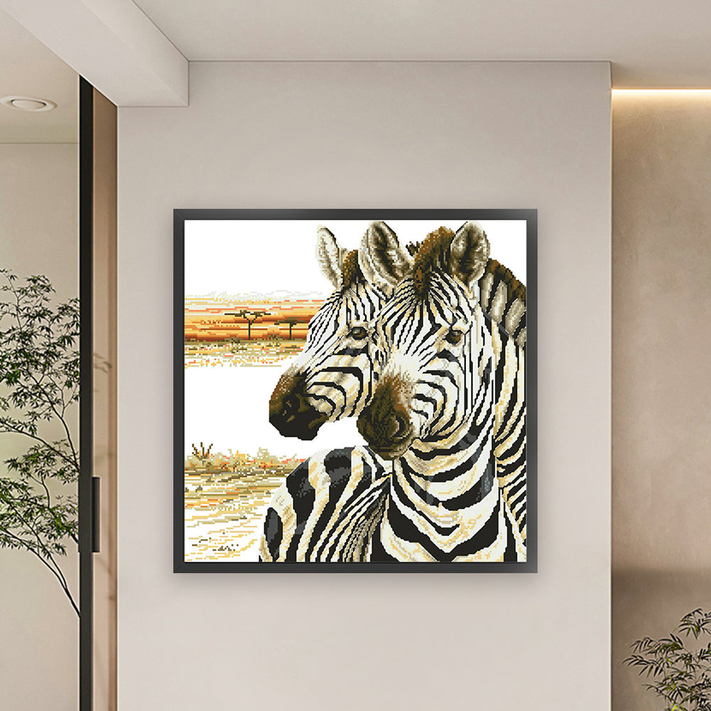 Zebra - Partial  9CT Stamped Cross Stitch - Bead Embroidery 62x62CM/24.41x24.41in