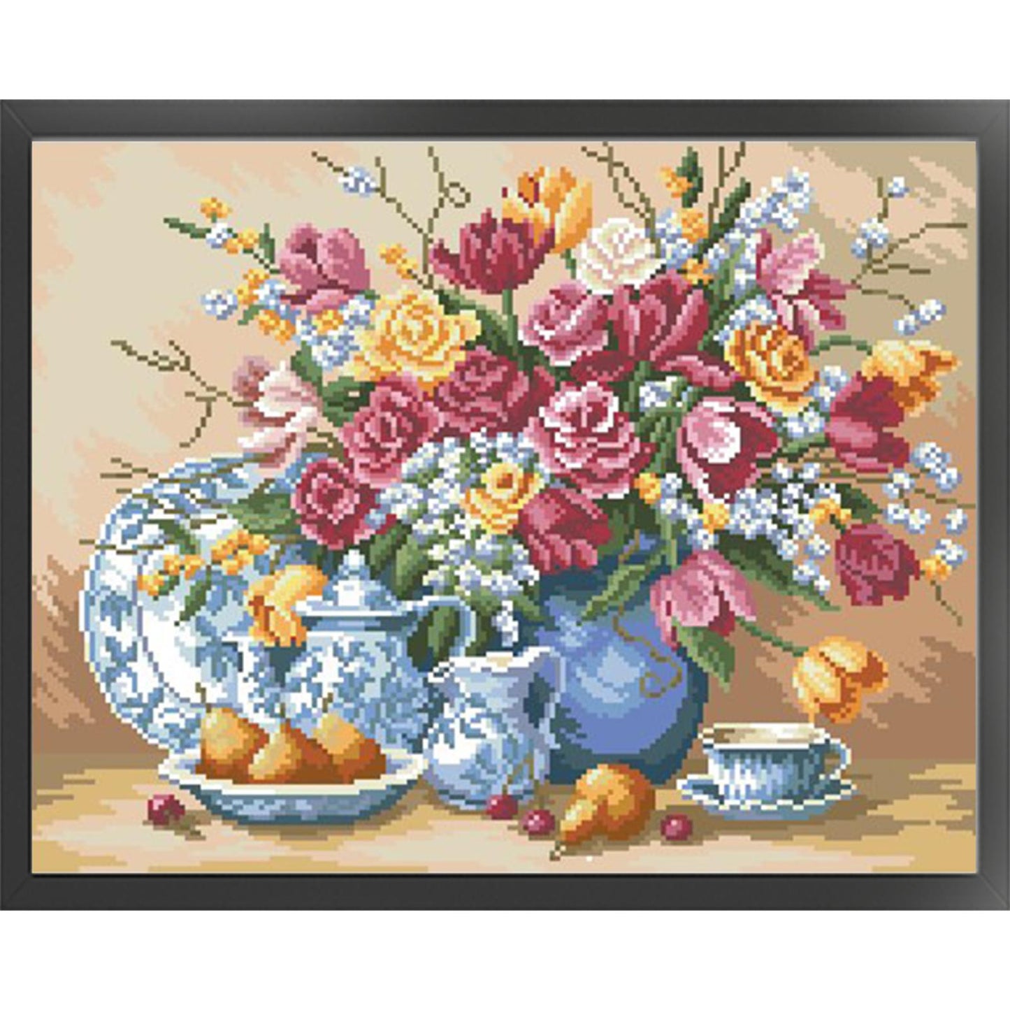 Flowers and Vase - Full  9CT Stamped Cross Stitch - Bead Embroidery 51x40CM/20.08x15.75in