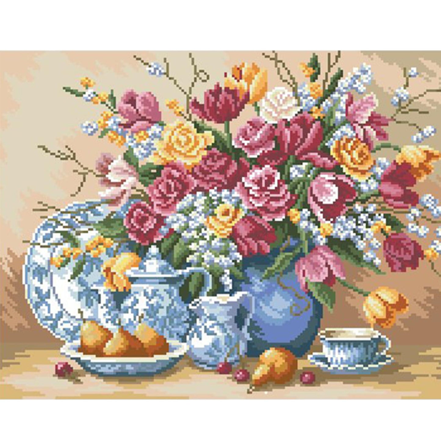 Flowers and Vase - Full  9CT Stamped Cross Stitch - Bead Embroidery 51x40CM/20.08x15.75in