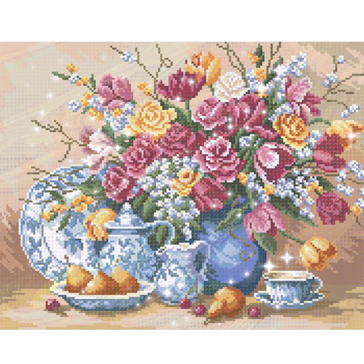 Flowers and Vase - Full  9CT Stamped Cross Stitch - Bead Embroidery 51x40CM/20.08x15.75in