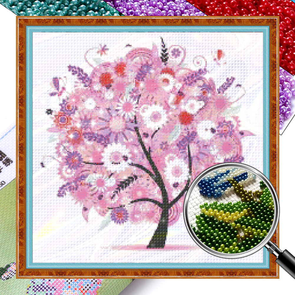 Lucky Tree & Money Tree - Partial  9CT Stamped Cross Stitch - Bead Embroidery 55x55CM/21.65x21.65in