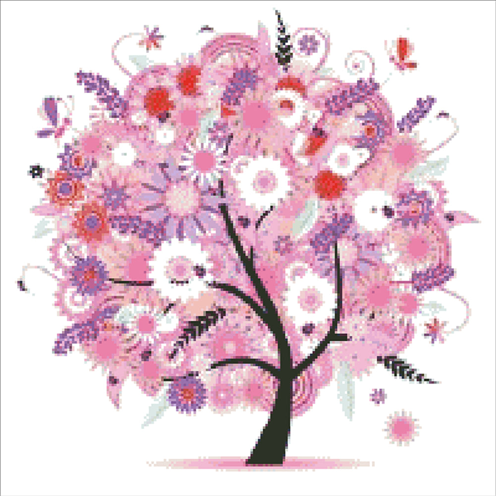 Lucky Tree & Money Tree - Partial  9CT Stamped Cross Stitch - Bead Embroidery 55x55CM/21.65x21.65in