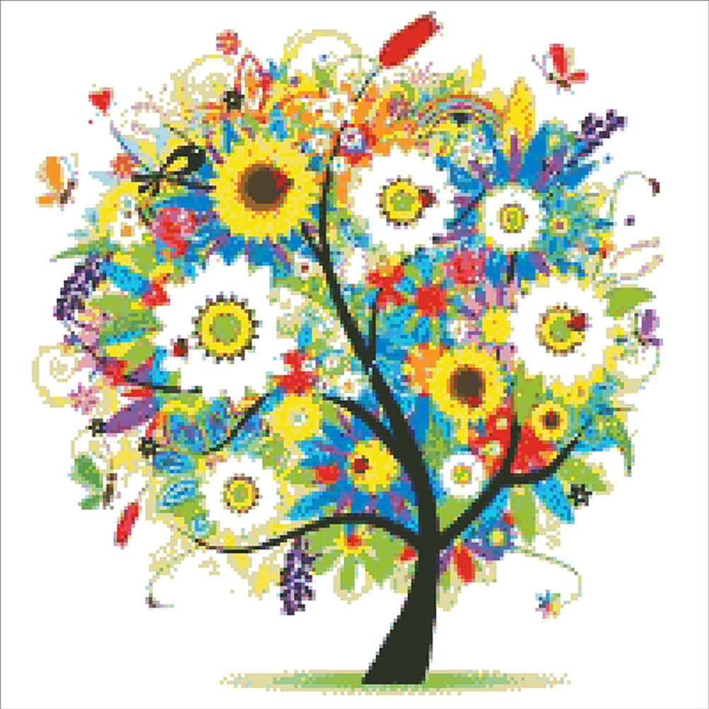 Lucky Tree & Money Tree - Partial  9CT Stamped Cross Stitch - Bead Embroidery 55x55CM/21.65x21.65in