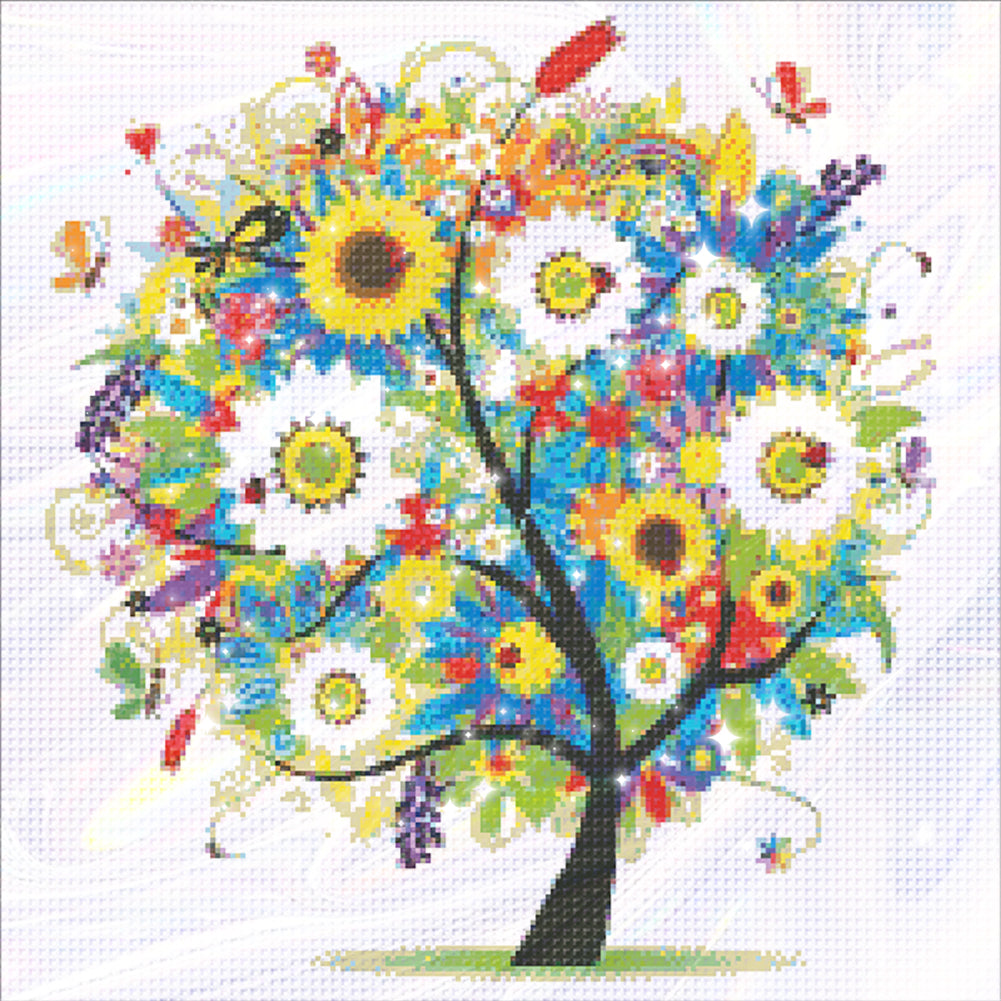 Lucky Tree & Money Tree - Partial  9CT Stamped Cross Stitch - Bead Embroidery 55x55CM/21.65x21.65in