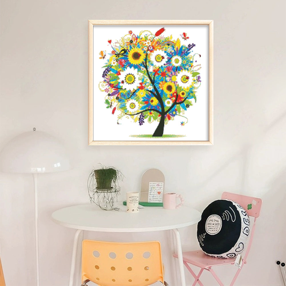 Lucky Tree & Money Tree - Partial  9CT Stamped Cross Stitch - Bead Embroidery 55x55CM/21.65x21.65in