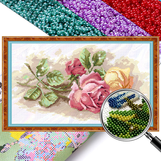 Shy Rose - Partial  9CT Stamped Cross Stitch - Bead Embroidery 56x31CM/22.05x12.20in