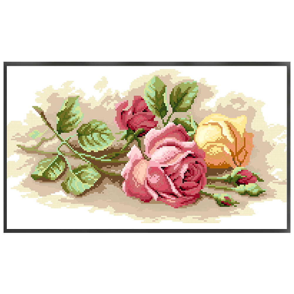 Shy Rose - Partial  9CT Stamped Cross Stitch - Bead Embroidery 56x31CM/22.05x12.20in