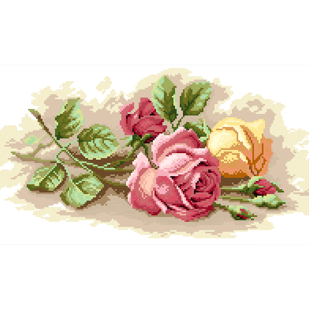 Shy Rose - Partial  9CT Stamped Cross Stitch - Bead Embroidery 56x31CM/22.05x12.20in