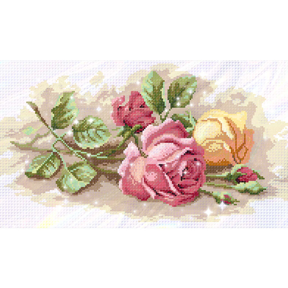 Shy Rose - Partial  9CT Stamped Cross Stitch - Bead Embroidery 56x31CM/22.05x12.20in