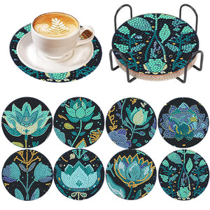 8Pcs Wooden Flower Diamond Painting Coasters DIY Cup Coasters for Home Office