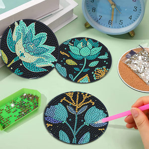 8Pcs Wooden Flower Diamond Painting Coasters DIY Cup Coasters for Home Office