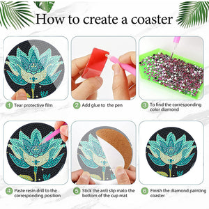 8Pcs Wooden Flower Diamond Painting Coasters DIY Cup Coasters for Home Office