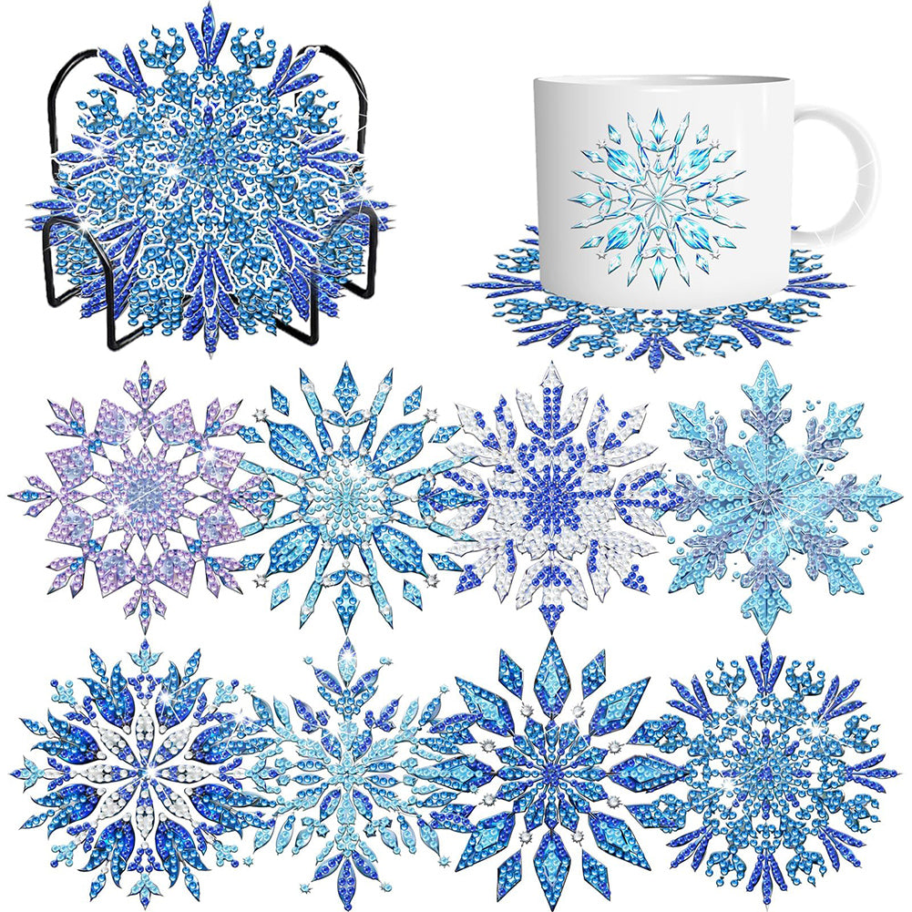 8pcs DIY Snowflake Diamond Painting Coasters Kits for Adults Beginner Gifts