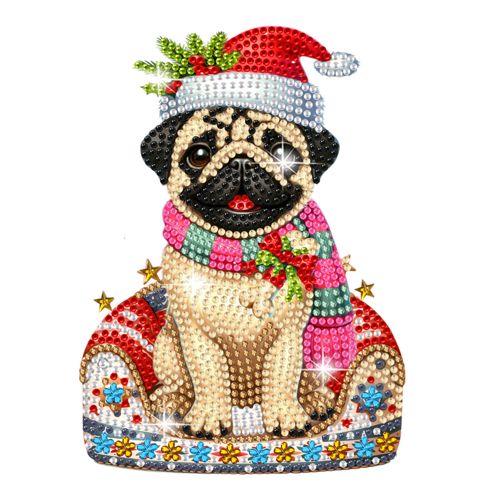 Christmas Acrylic 2D Flat Print DIY Pug Shake Head Desktop Diamond Painting Art Kits