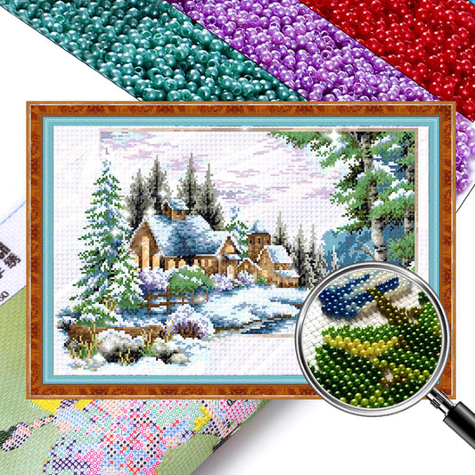 Winter - Partial  9CT Stamped Cross Stitch - Bead Embroidery 60x39CM/23.62x15.35in