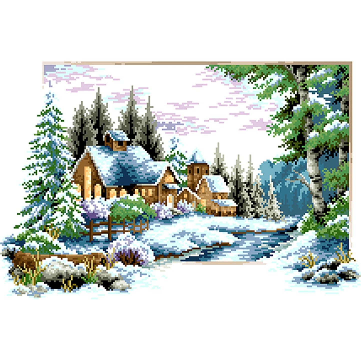 Winter - Partial  9CT Stamped Cross Stitch - Bead Embroidery 60x39CM/23.62x15.35in