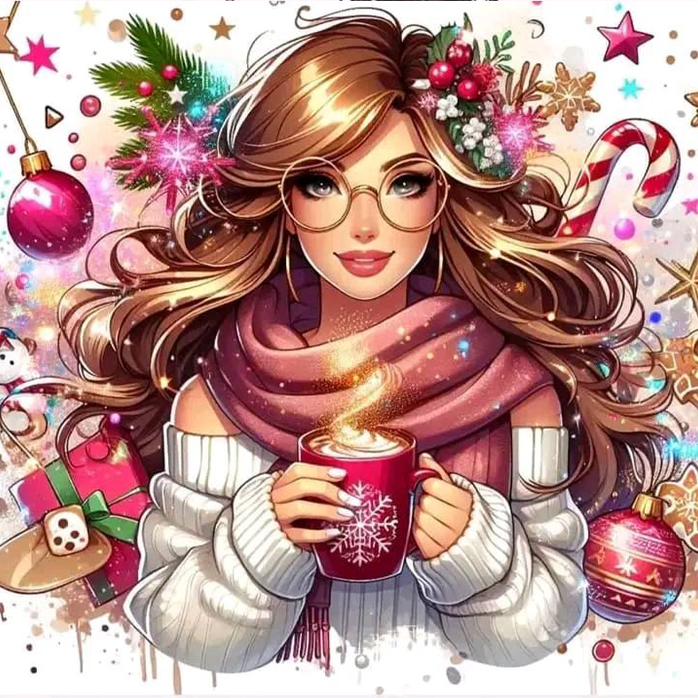 Coffee Girl 40*40CM(Canvas) Full Round Drill Diamond Painting
