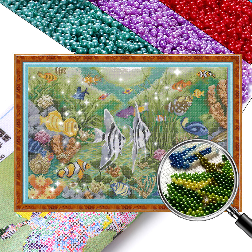 Underwater World - Partial  9CT Stamped Cross Stitch - Bead Embroidery 71x46CM/27.95x18.11in